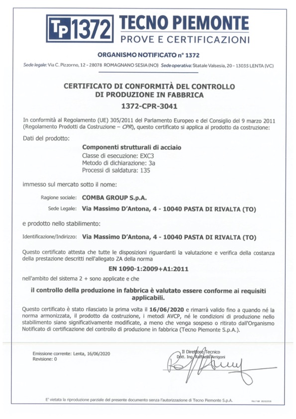 Certificazione EN 1090-1:2009+A1:2011